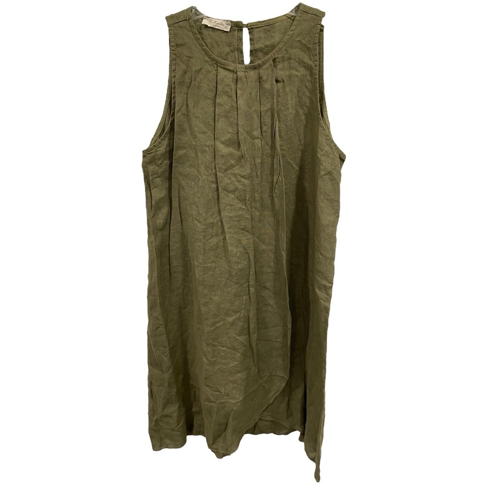Bellambra Linen Dress Sz M Olive Green Made In‎ Italy AK56